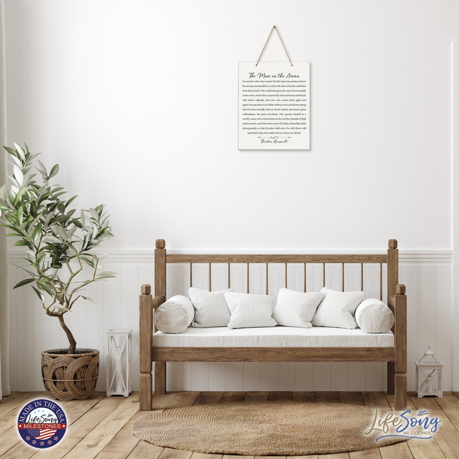 Modern Wooden Vertical Wall Hanging Rope Sign 12x15 - Family - LifeSong Milestones