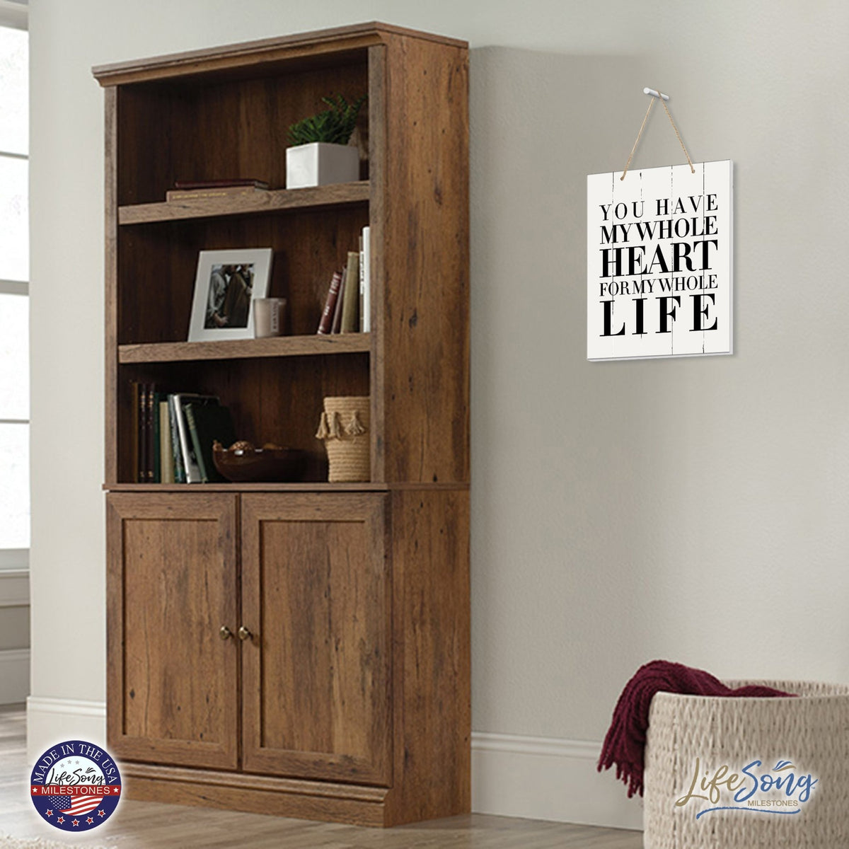 Modern Wooden Vertical Wall Hanging Rope Sign 12x15 - Family - LifeSong Milestones