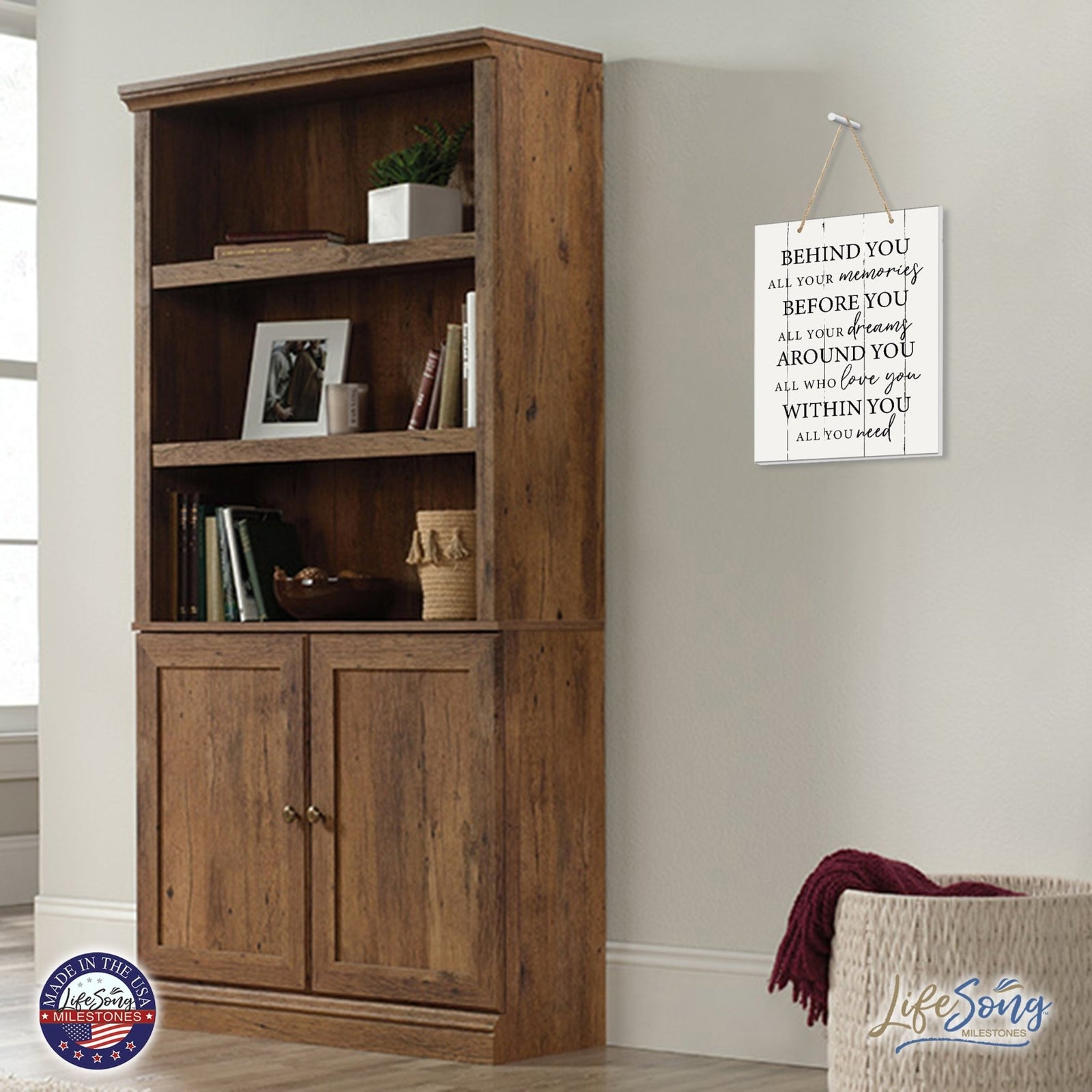 Modern Wooden Vertical Wall Hanging Rope Sign 12x15 - Family - LifeSong Milestones