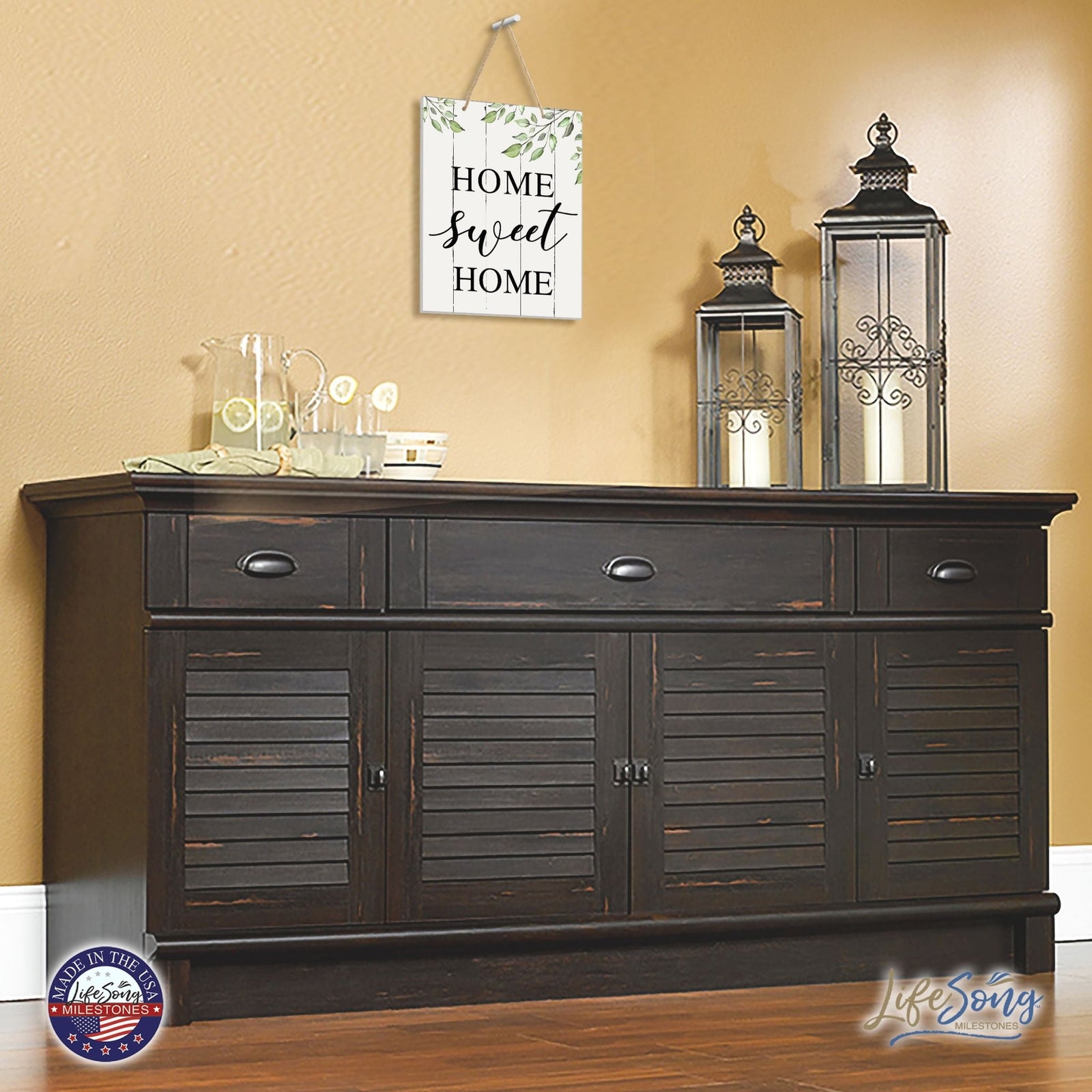 Modern Wooden Vertical Wall Hanging Rope Sign 12x15 - Home - LifeSong Milestones