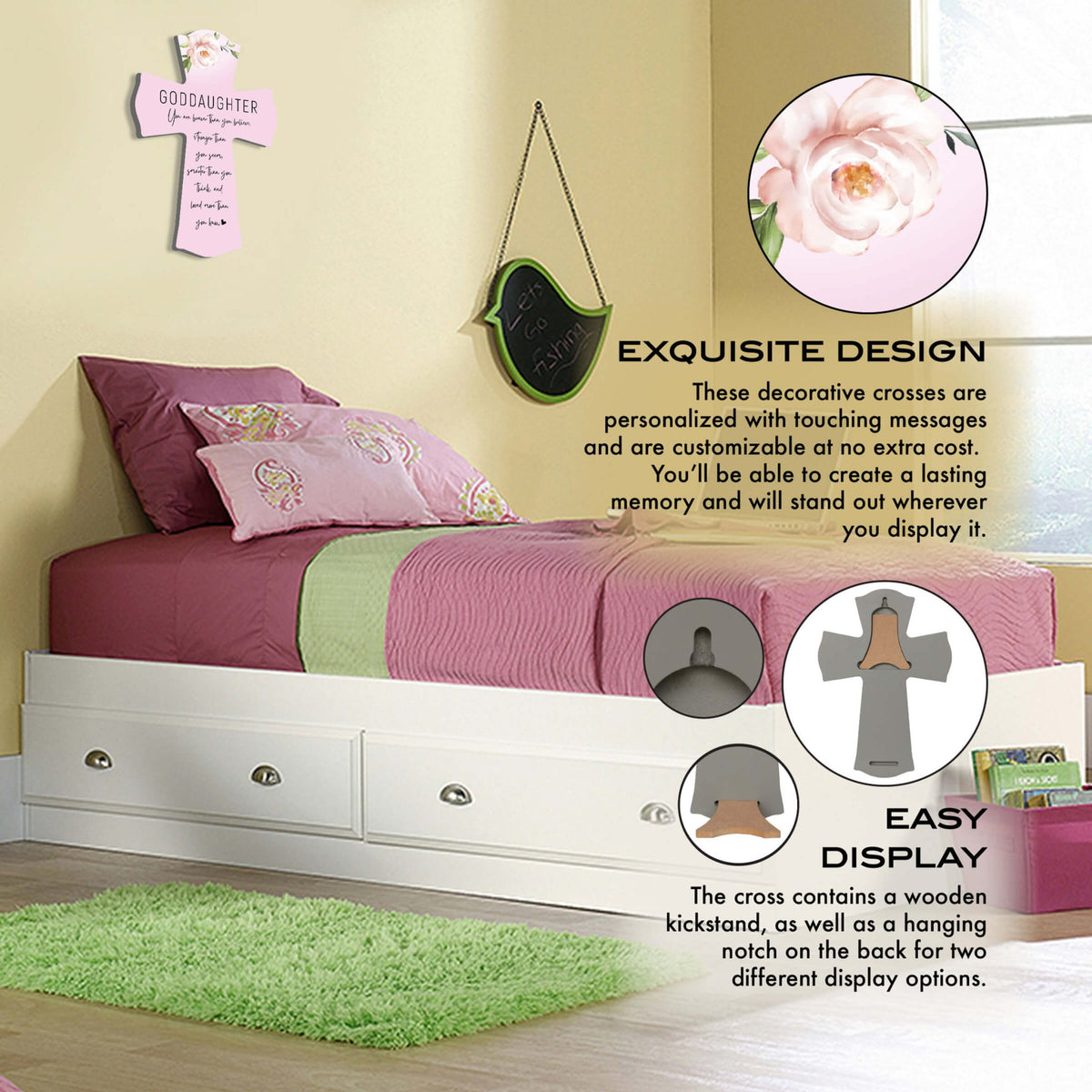 Modern Wooden Wall Cross for Goddaughter - LifeSong Milestones