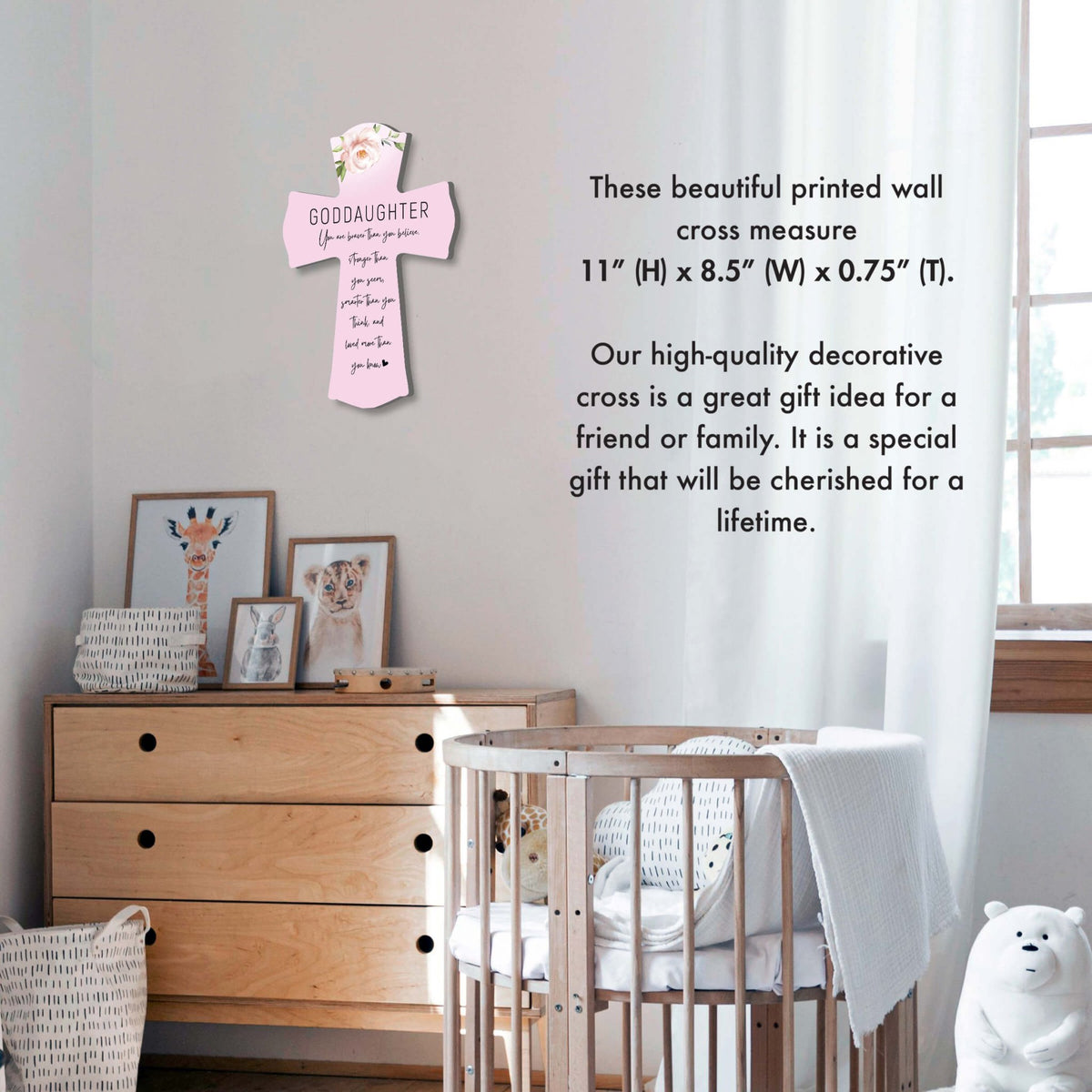 Modern Wooden Wall Cross for Goddaughter - LifeSong Milestones