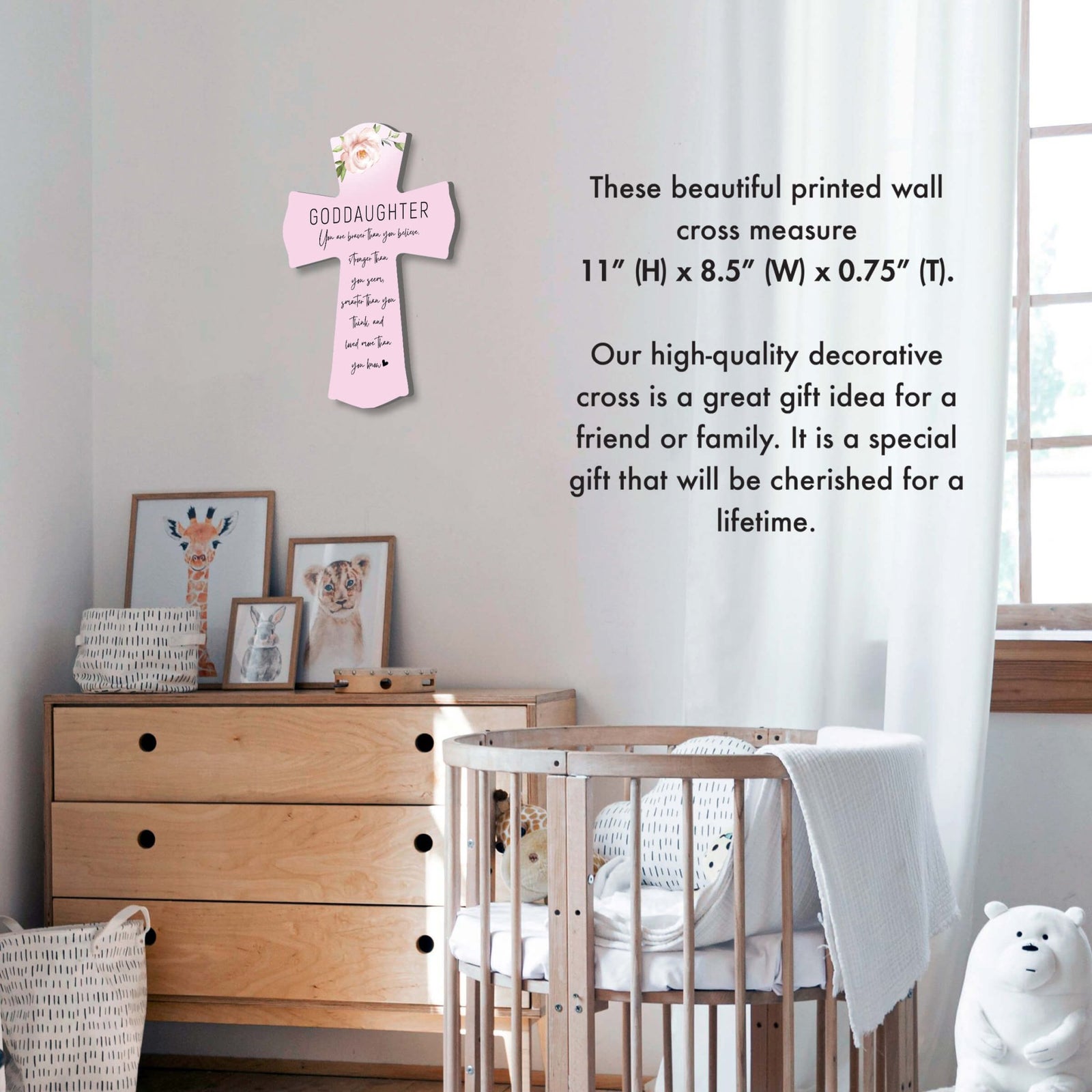 Modern Wooden Wall Cross for Goddaughter - LifeSong Milestones