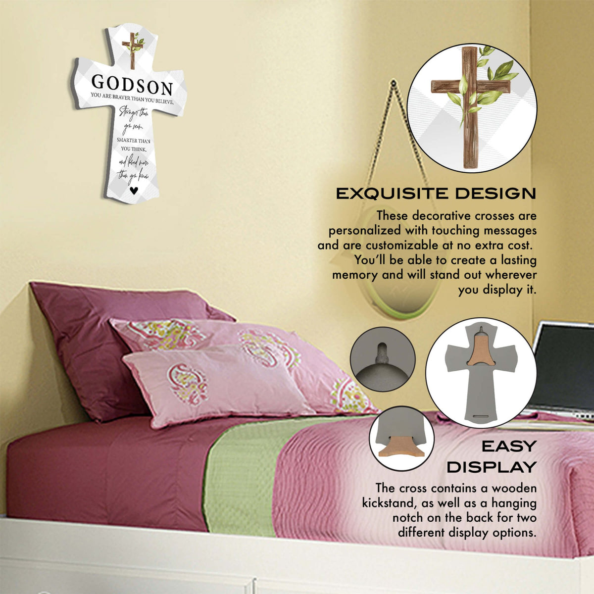 Modern Wooden Wall Cross for Godson - LifeSong Milestones