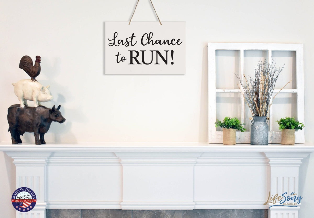 Modern Wooden Wall Hanging Rope Sign for Wedding 8 x 12 - Last Chance To Run - LifeSong Milestones