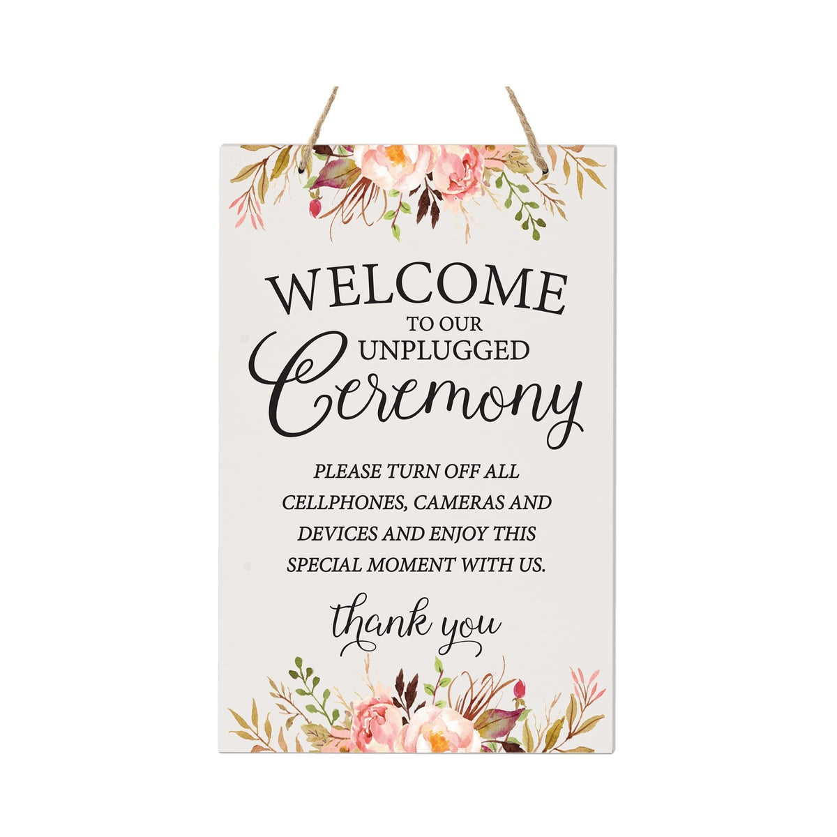 Modern Wooden Wall Hanging Rope Sign for Wedding 8 x 12 - Welcome To Our Unplugged Ceremony - LifeSong Milestones