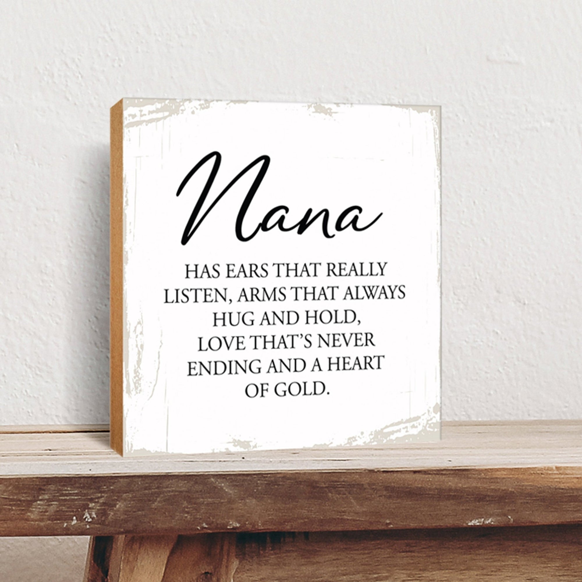 Nana Has Ears Floral 6x6 Inches Wood Family Art Sign Tabletop and Shelving For Home Décor - LifeSong Milestones