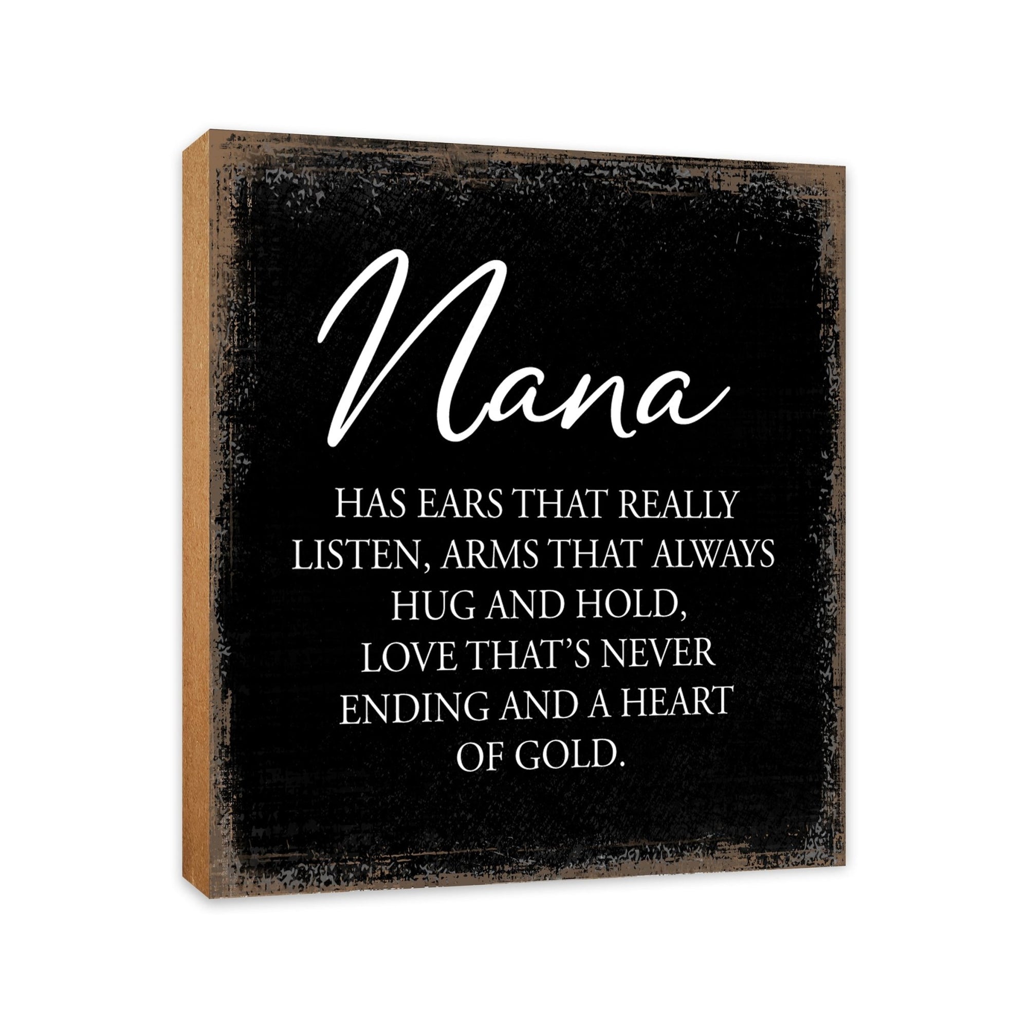 Nana Has Ears Floral 6x6 Inches Wood Family Art Sign Tabletop and Shelving For Home Décor - LifeSong Milestones