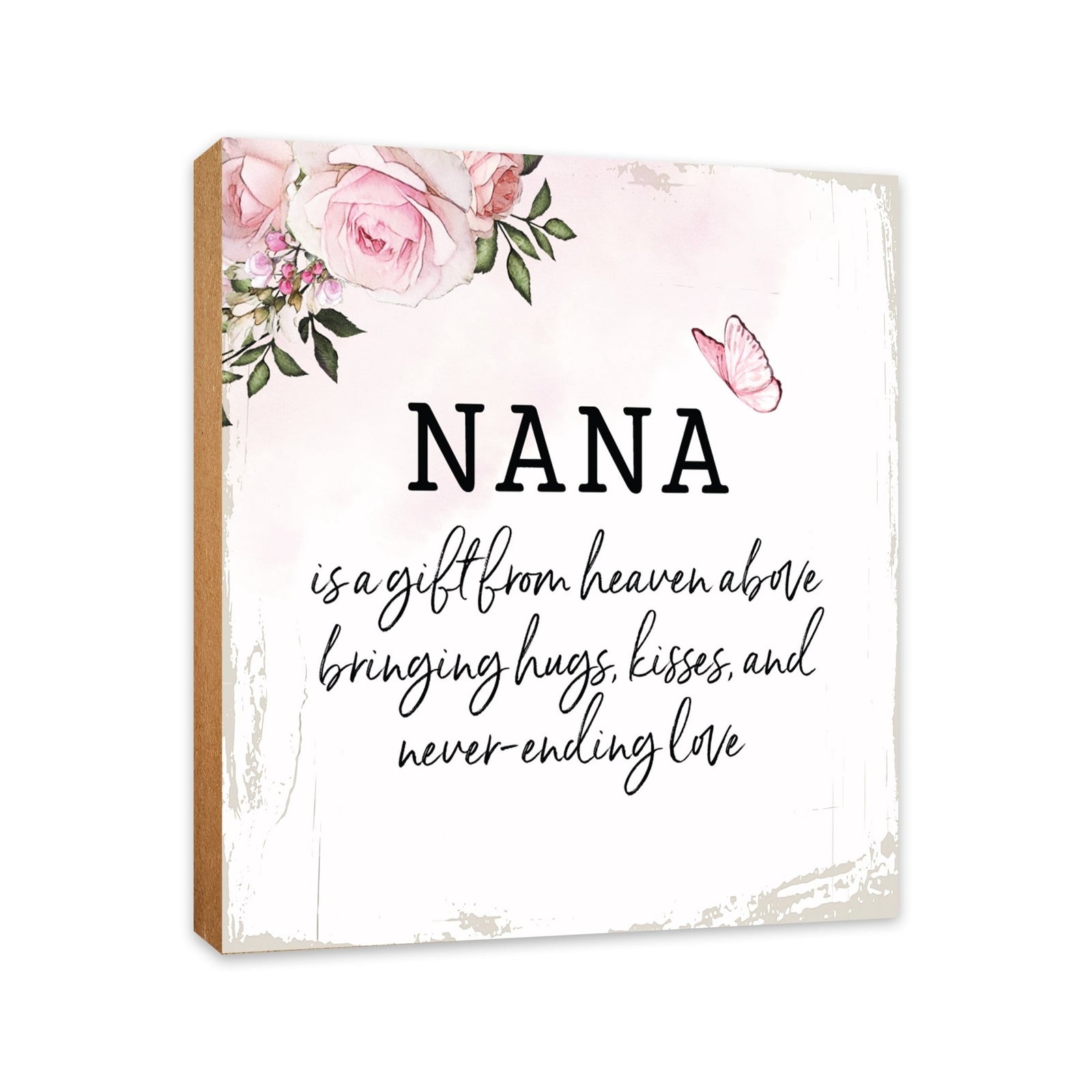 Nana Is A Gift Floral 6x6 Inches Wood Family Art Sign Tabletop and Shelving For Home Décor - LifeSong Milestones
