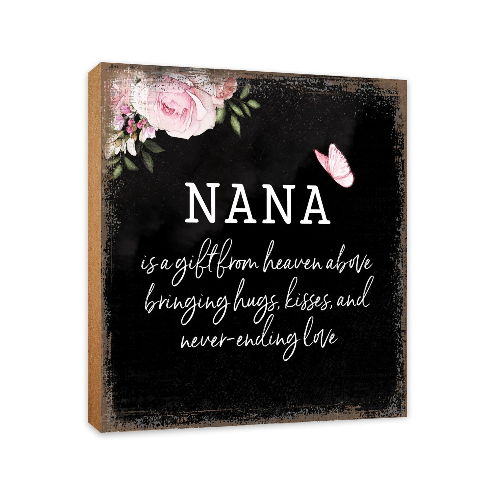 Nana Is A Gift Floral 6x6 Inches Wood Family Art Sign Tabletop and Shelving For Home Décor - LifeSong Milestones