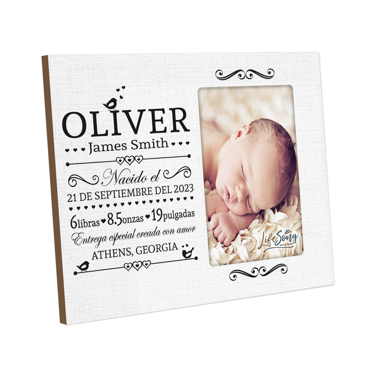 Newborn Baby Announcement Spanish Cutesy Wall And Tabletop Photo Frame For New Parents Gift Ideas - Entrego Especial Creada Con Amor - LifeSong Milestones
