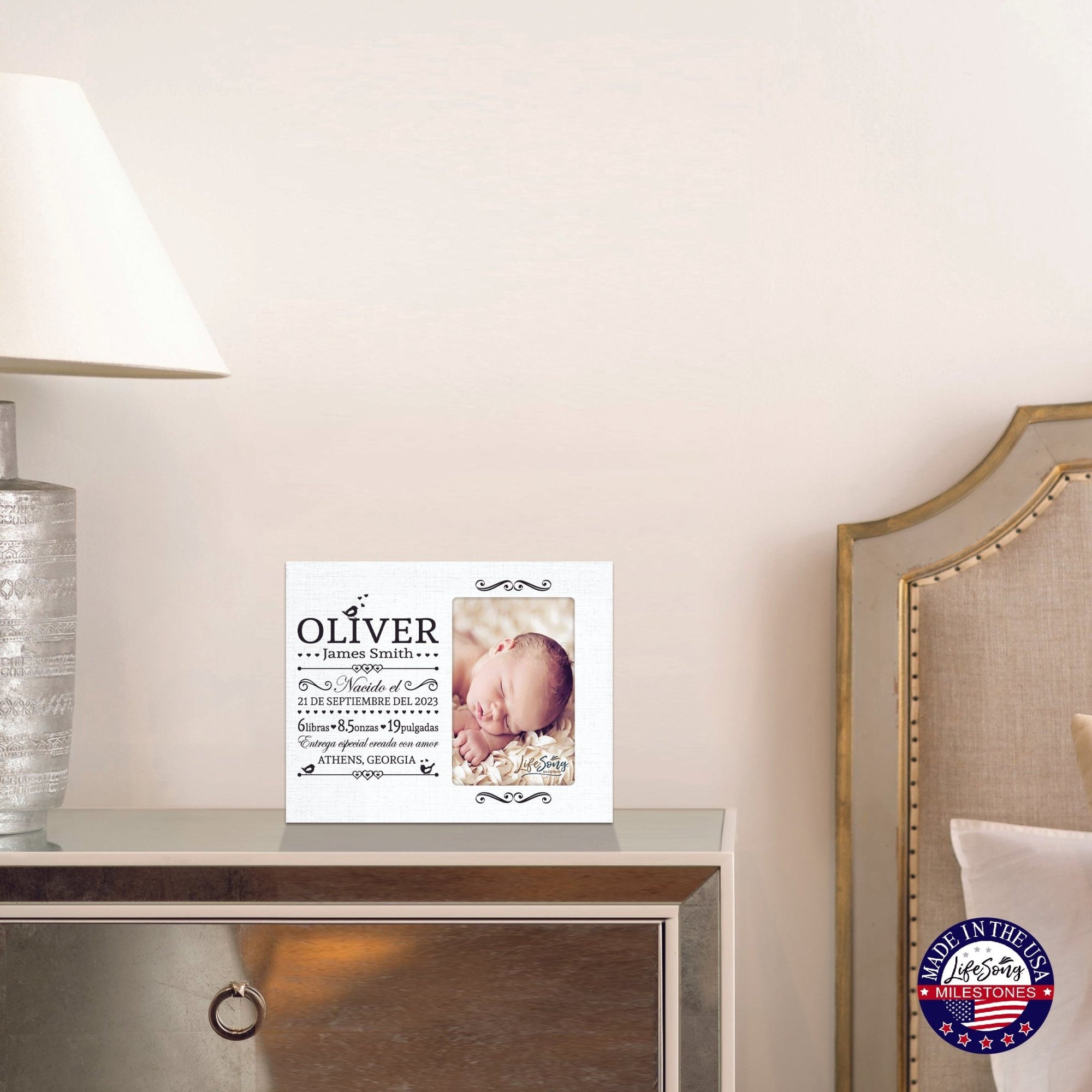 Newborn Baby Announcement Spanish Cutesy Wall And Tabletop Photo Frame For New Parents Gift Ideas - Entrego Especial Creada Con Amor - LifeSong Milestones