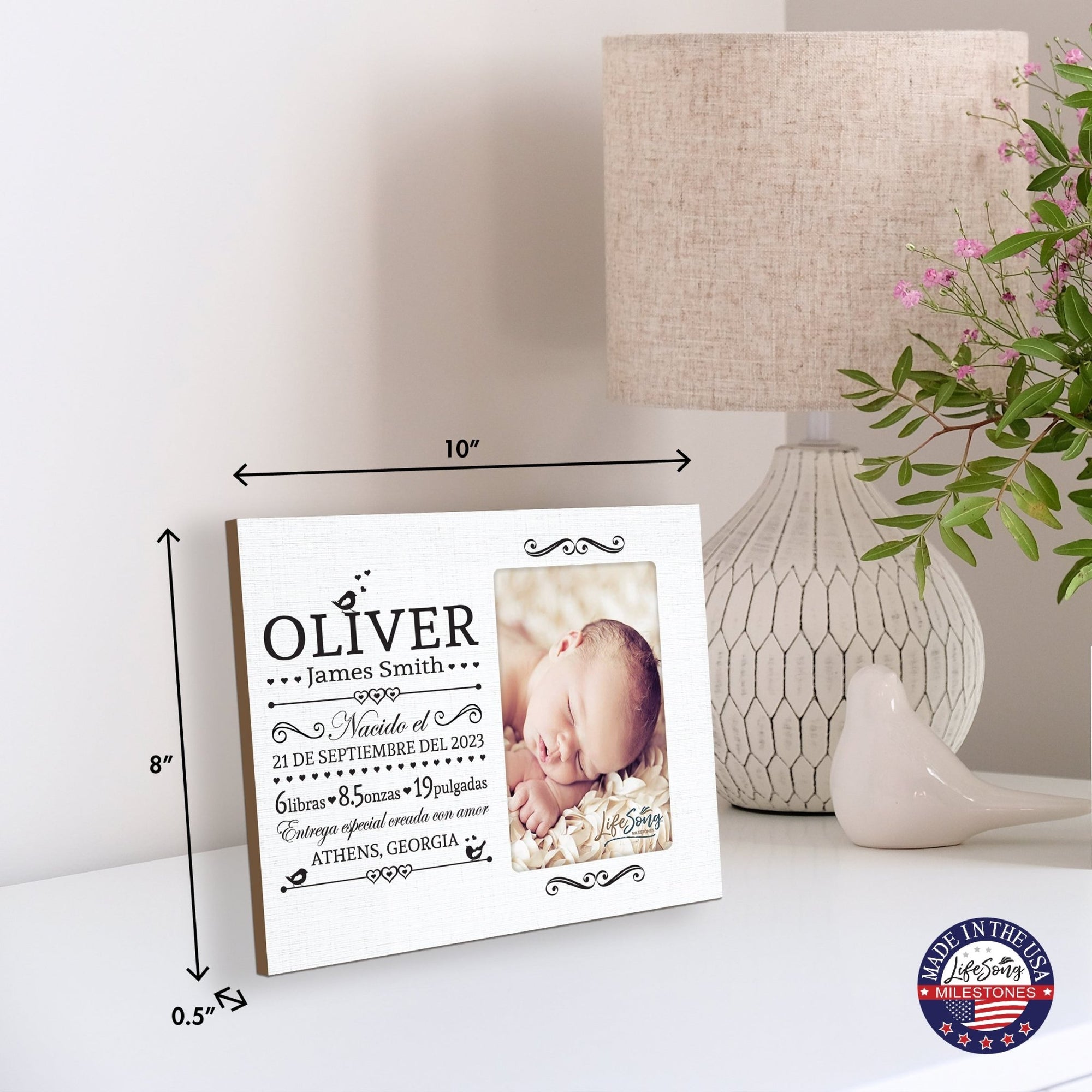 Newborn Baby Announcement Spanish Cutesy Wall And Tabletop Photo Frame For New Parents Gift Ideas - Entrego Especial Creada Con Amor - LifeSong Milestones