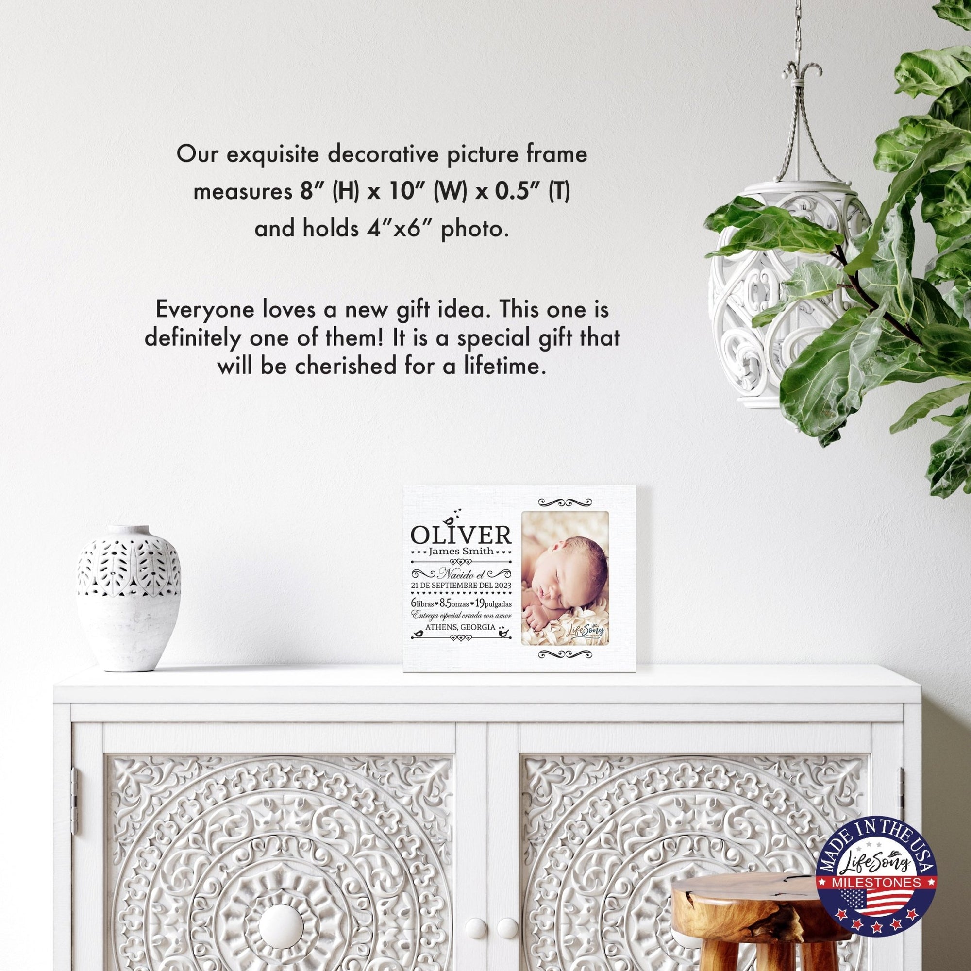 Newborn Baby Announcement Spanish Cutesy Wall And Tabletop Photo Frame For New Parents Gift Ideas - Entrego Especial Creada Con Amor - LifeSong Milestones