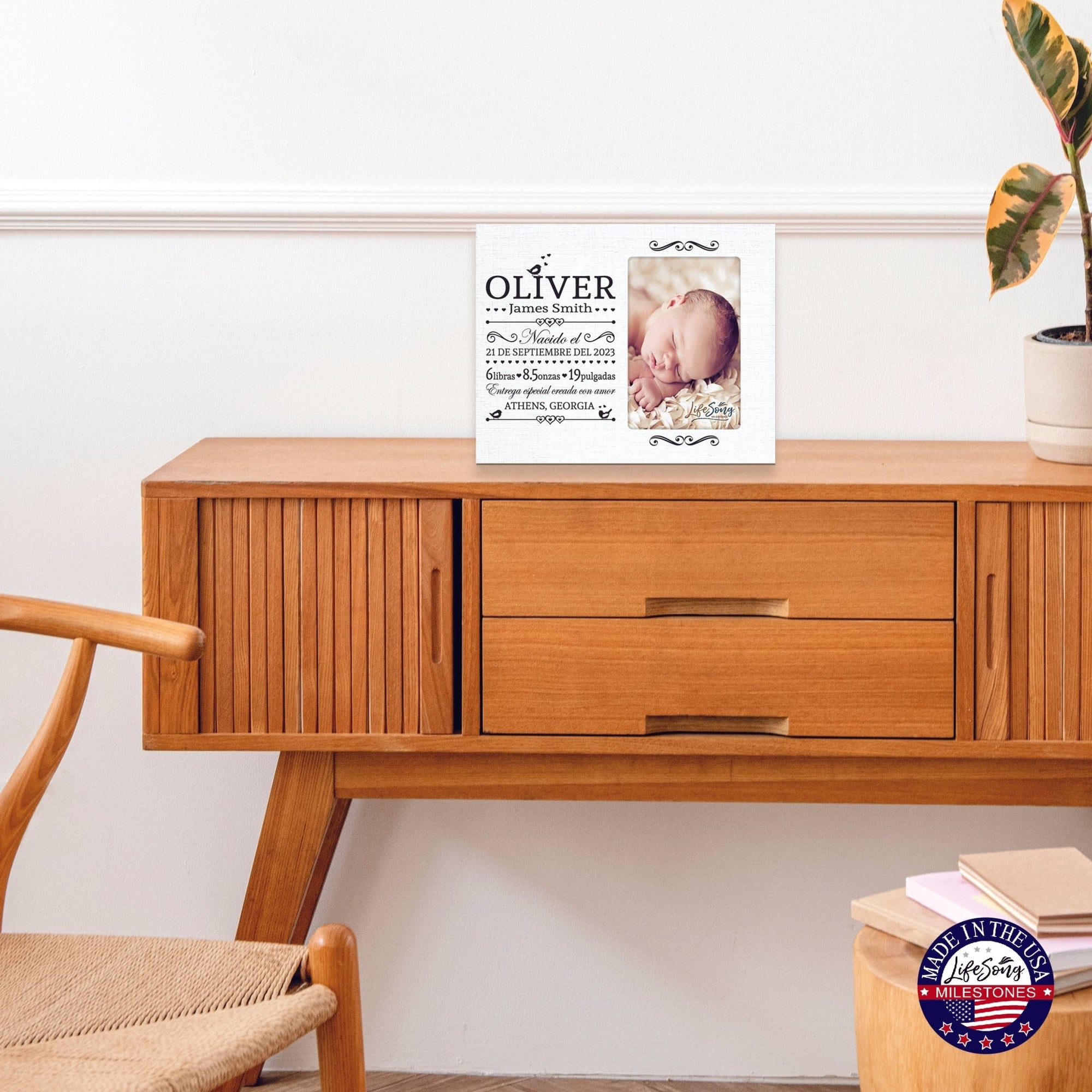 Newborn Baby Announcement Spanish Cutesy Wall And Tabletop Photo Frame For New Parents Gift Ideas - Entrego Especial Creada Con Amor - LifeSong Milestones