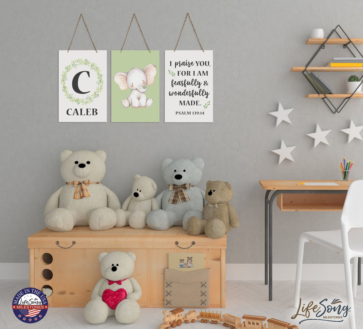 Newborn New Baby Birth Arrival Monogram Signs With Elephants- Boys Green - LifeSong Milestones