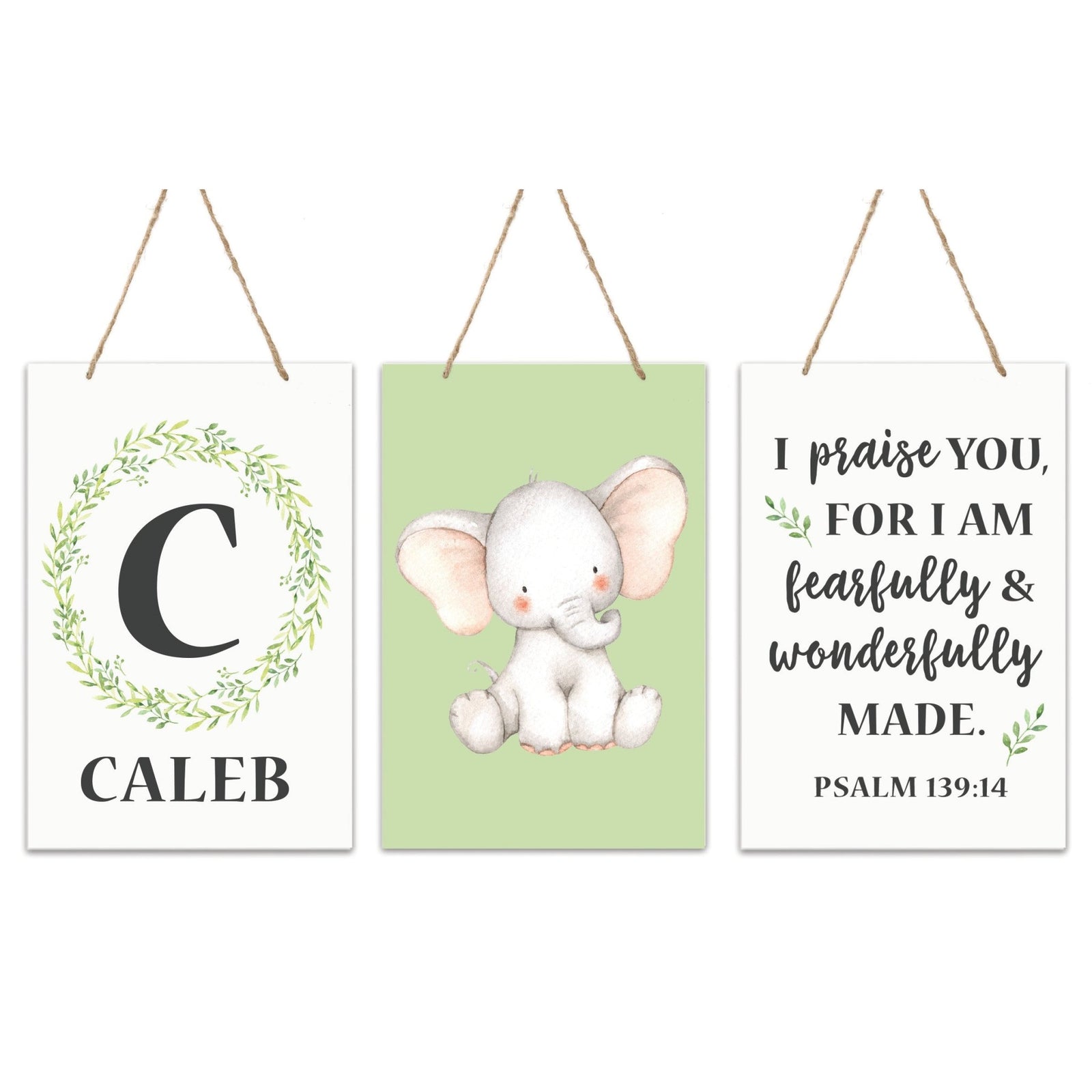 Newborn New Baby Birth Arrival Monogram Signs With Elephants- Boys Green - LifeSong Milestones