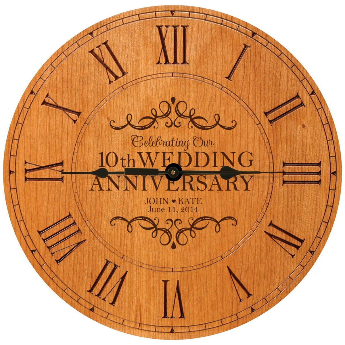 Lifesong Milestones Personalized Engraved Wooden Wall Clock for 10th Wedding Anniversary Gift Ideas