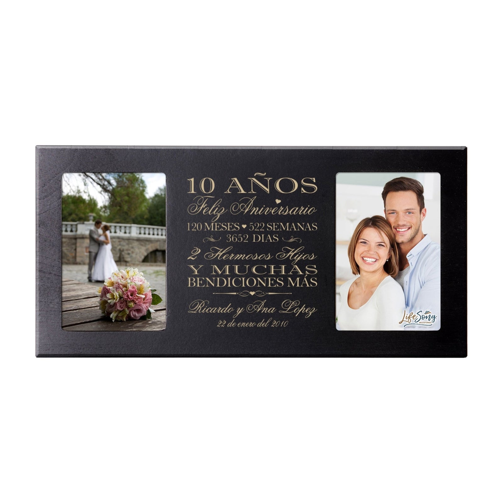 Personalized 10th Anniversary Picture Frame Holds 2-4x6 Photos (Spanish Verse) - LifeSong Milestones
