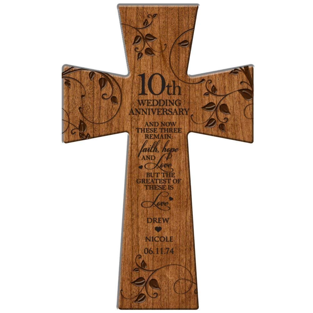 Personalized 10th Anniversary Wall Cross Gift &quot;Faith Hope Love&quot; - LifeSong Milestones