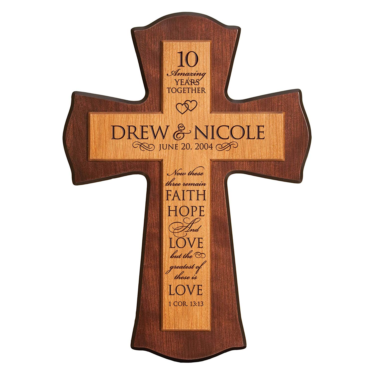 Personalized 10th Anniversary Wall Cross - Greatest of These Is Love - LifeSong Milestones
