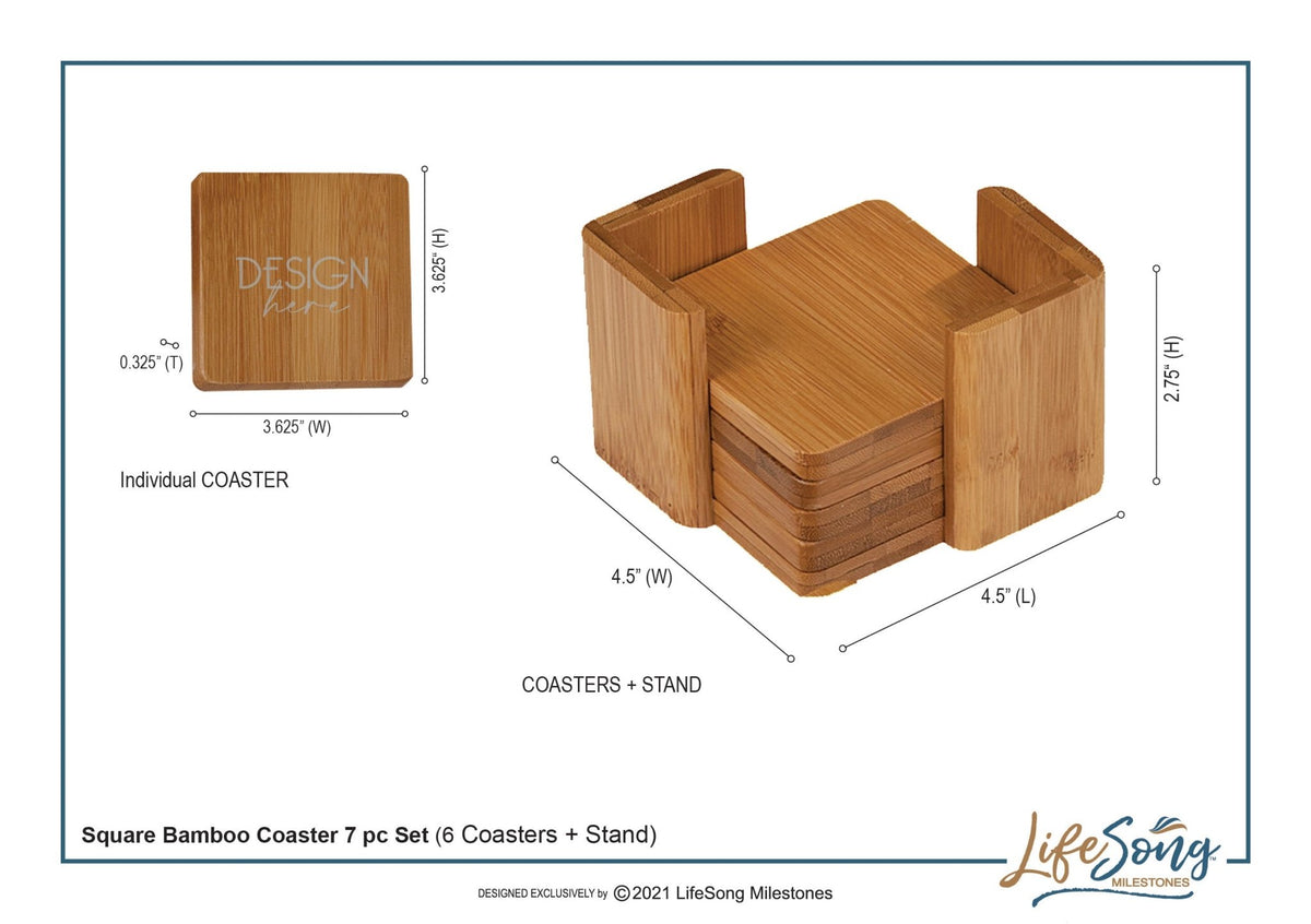Personalized 10th Wedding Anniversary Bamboo 6pcs Coaster Set - LifeSong Milestones