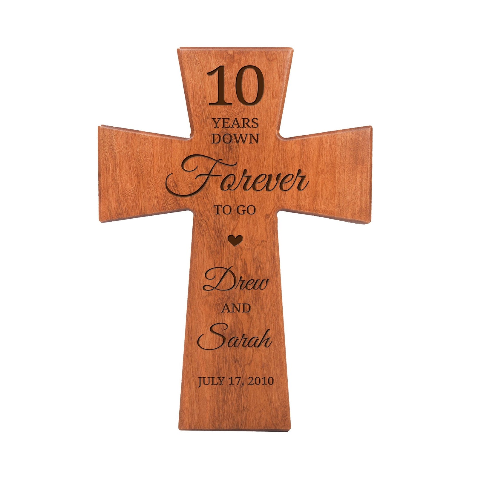 Personalized 10th Wedding Anniversary Cherry Wall Cross 7x11 (10 Years Down) - LifeSong Milestones