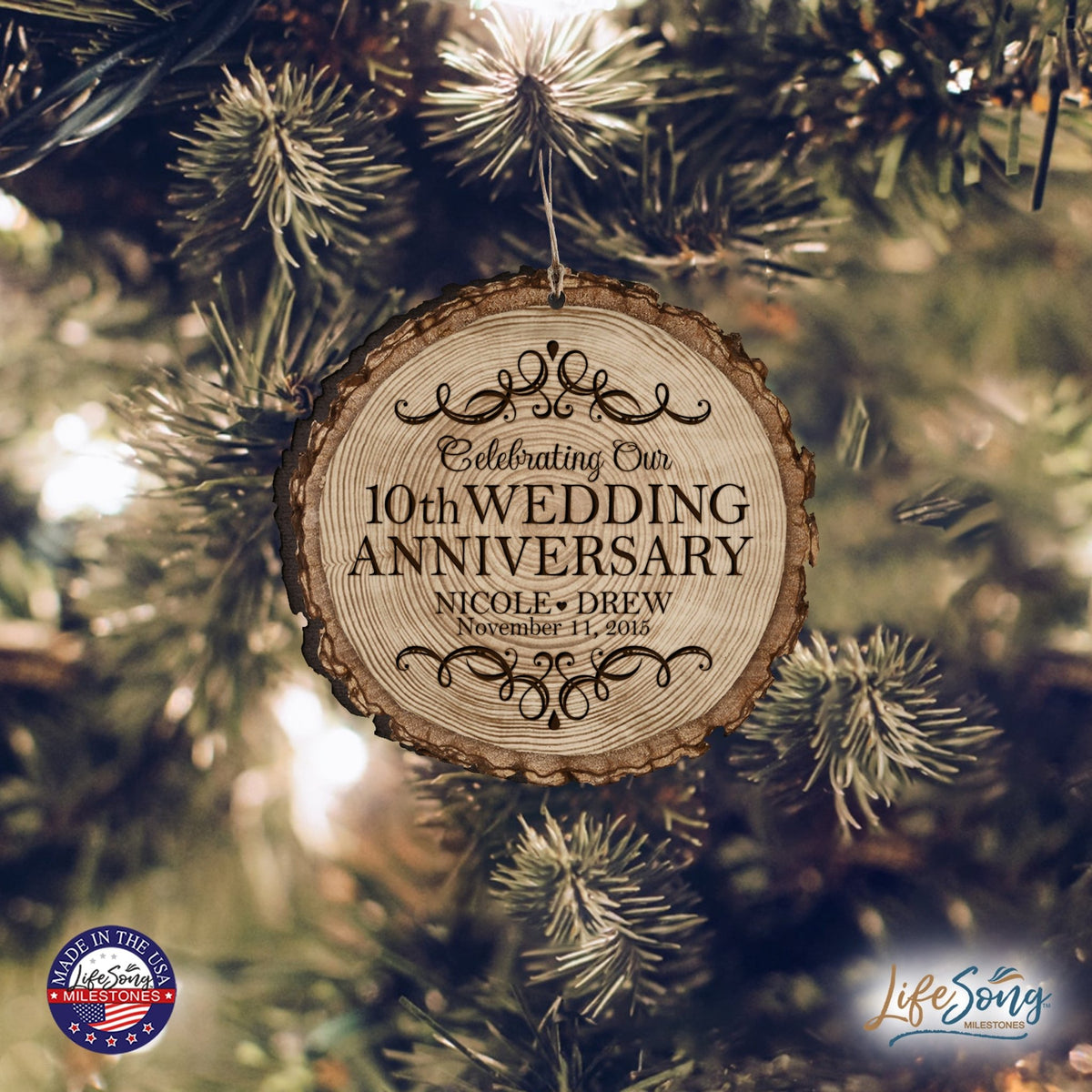 Personalized 10th Wedding Anniversary Engraved Ornament - LifeSong Milestones