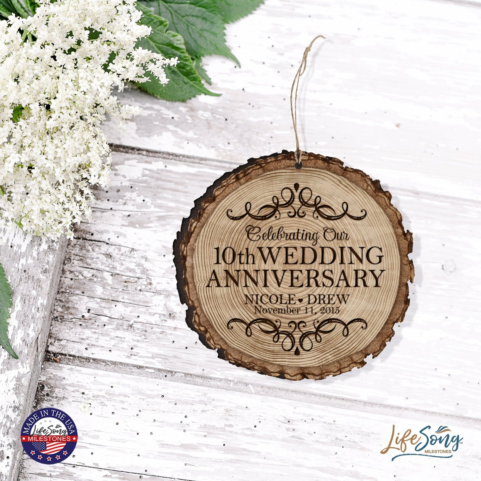 Personalized 10th Wedding Anniversary Engraved Ornament - LifeSong Milestones