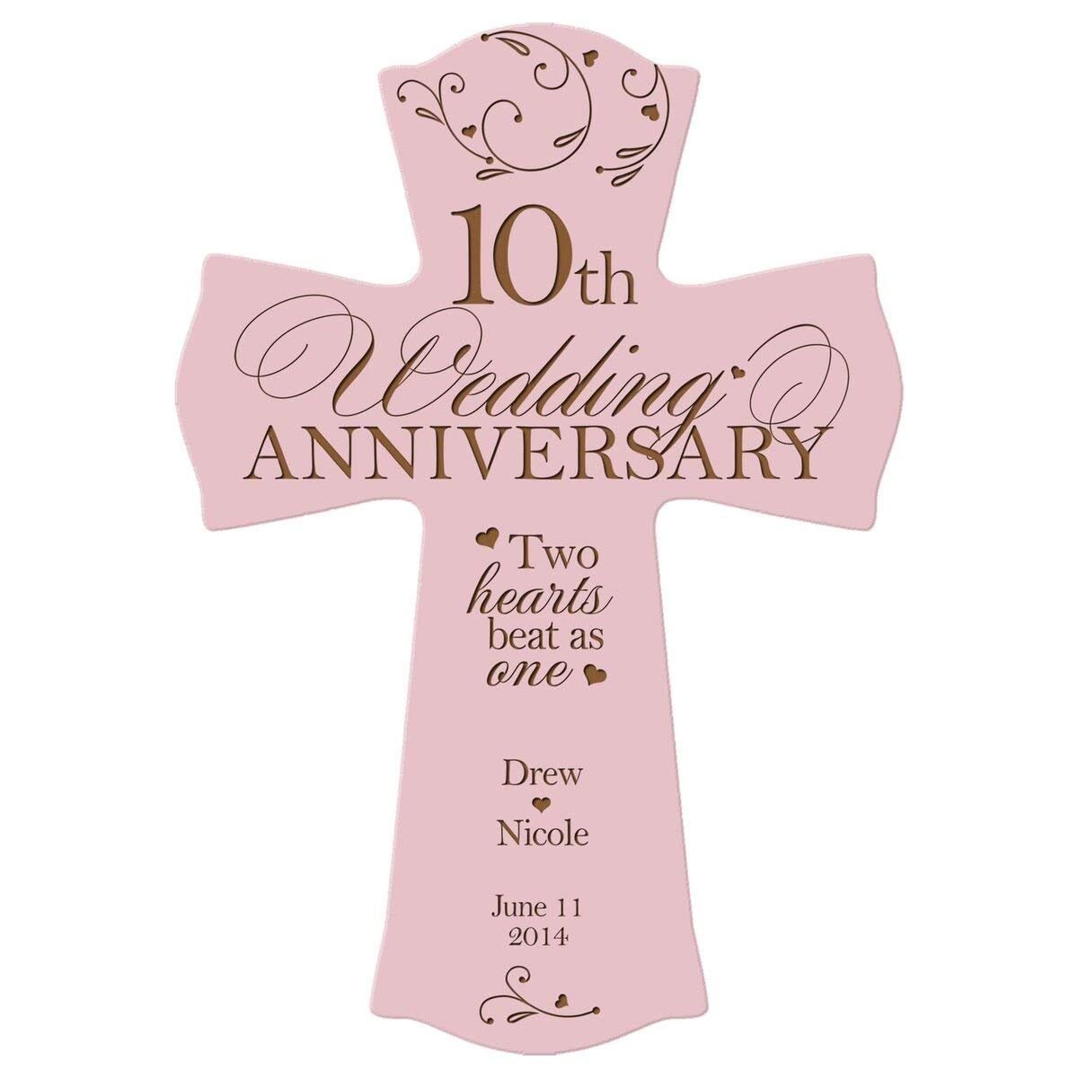Personalized 10th Wedding Anniversary Wall Cross - Two Hearts Beat - LifeSong Milestones