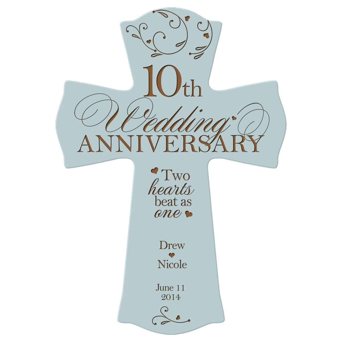 Personalized 10th Wedding Anniversary Wall Cross - Two Hearts Beat - LifeSong Milestones