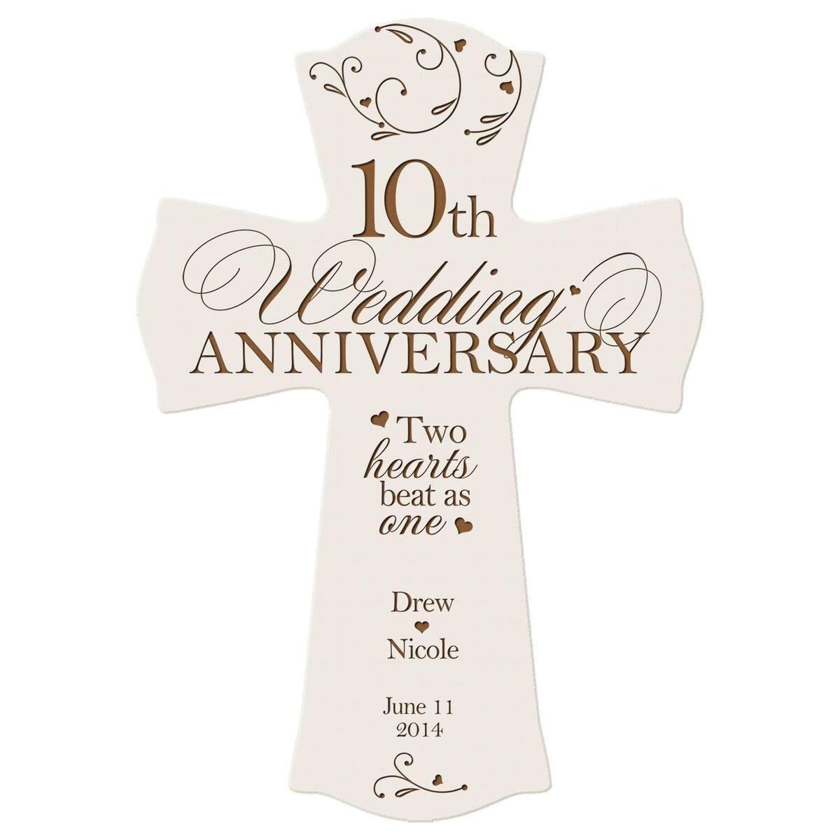 Personalized 10th Wedding Anniversary Wall Cross - Two Hearts Beat - LifeSong Milestones