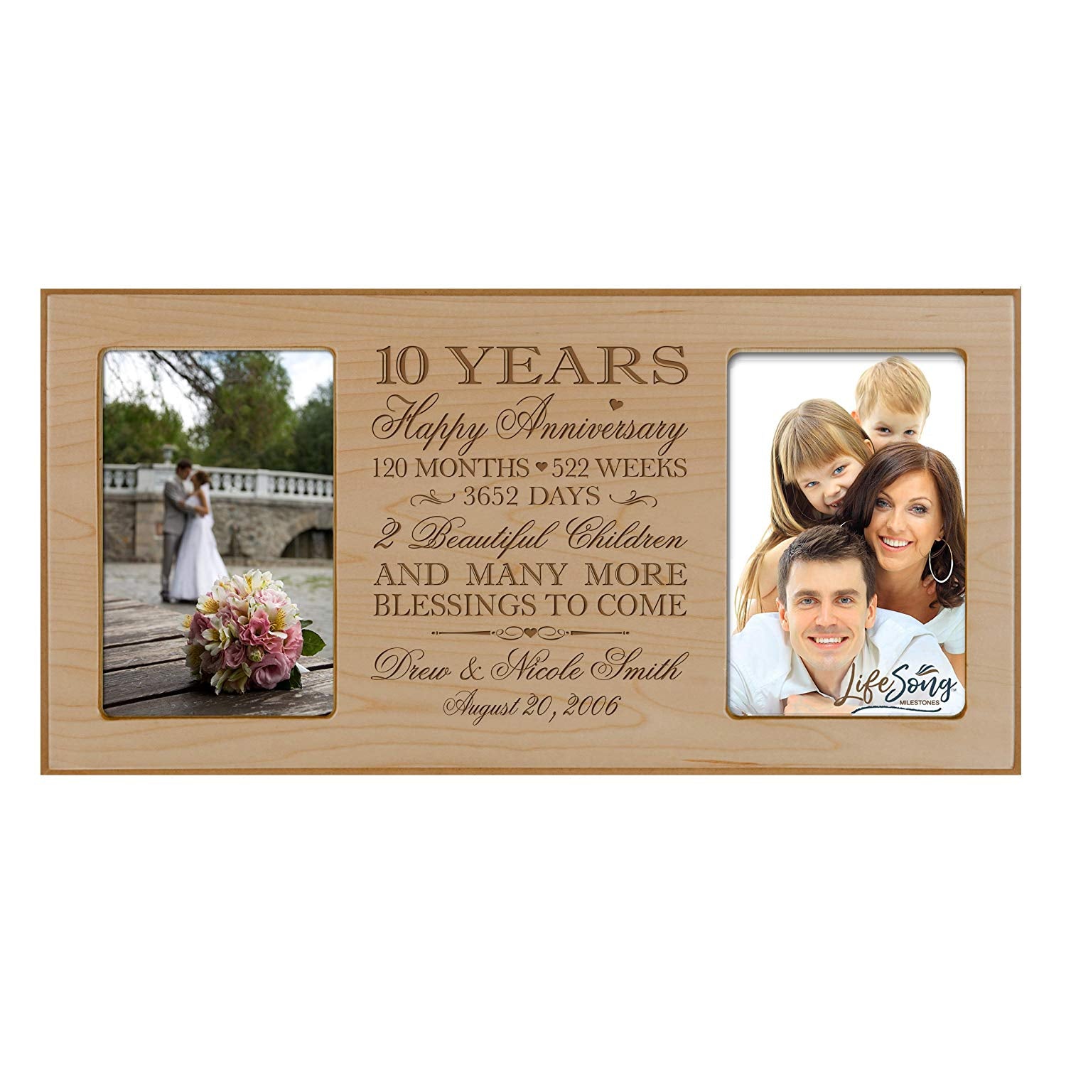 Lifesong Milestones Personalized 10th Wedding Anniversary Double Photo Frame Gift Ideas for Couples