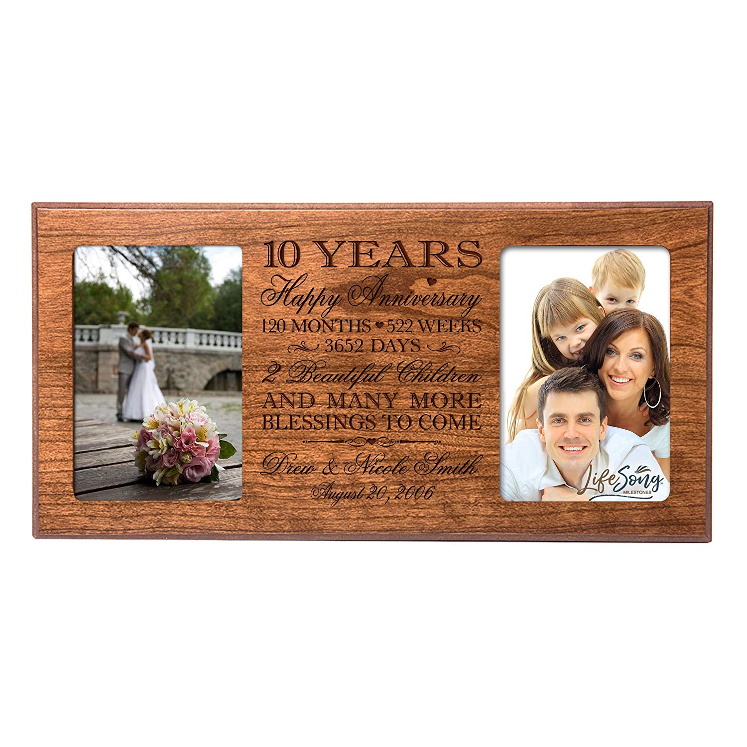 Lifesong Milestones Personalized 10th Wedding Anniversary Double Photo Frame Gift Ideas for Couples