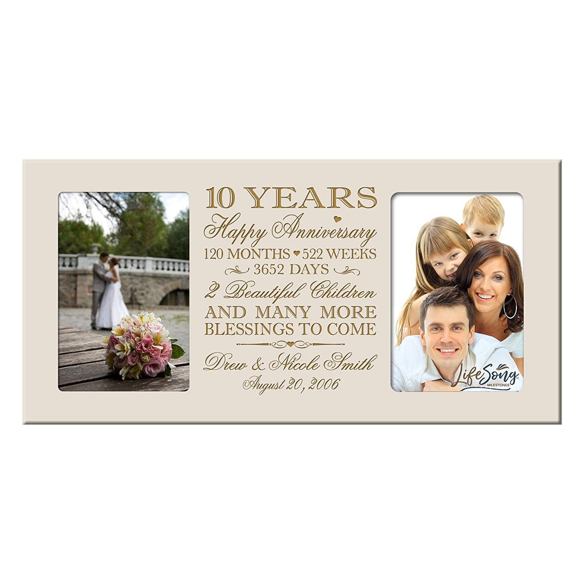 Lifesong Milestones Personalized 10th Wedding Anniversary Double Photo Frame Gift Ideas for Couples