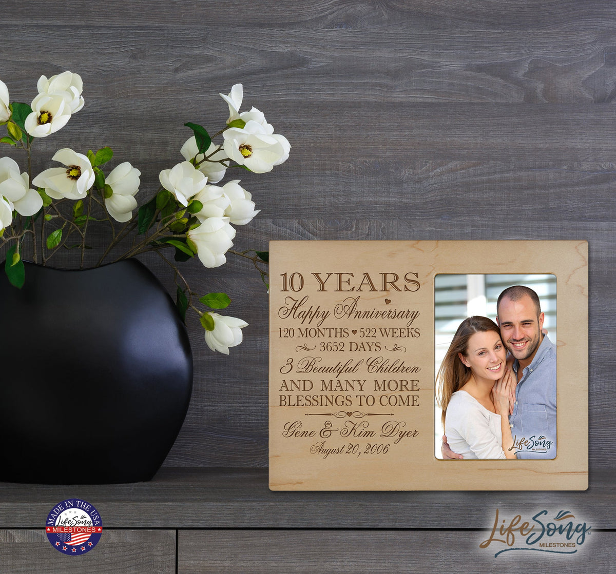 Lifesong Milestones Personalized Unique 10th Wedding Anniversary Picture Frame for Couples