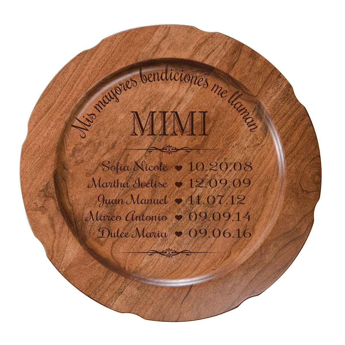 Personalized 12” Cherry Wood Decorative Spanish Plate - Greatest Blessing - LifeSong Milestones