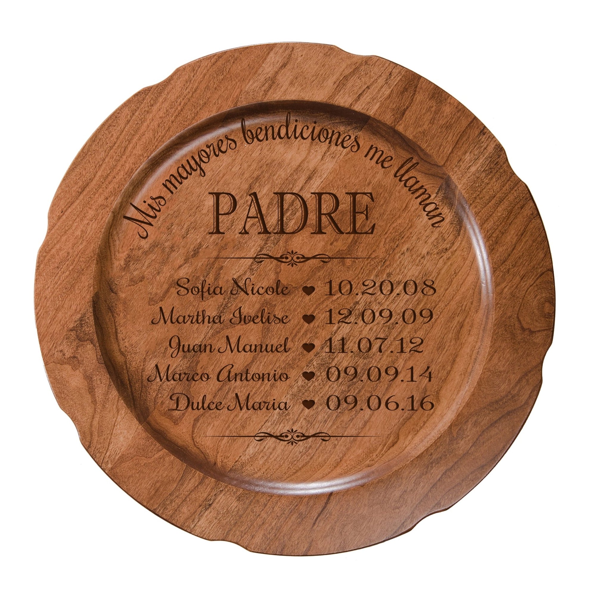 Personalized 12” Cherry Wood Decorative Spanish Plate - Greatest Blessing - LifeSong Milestones