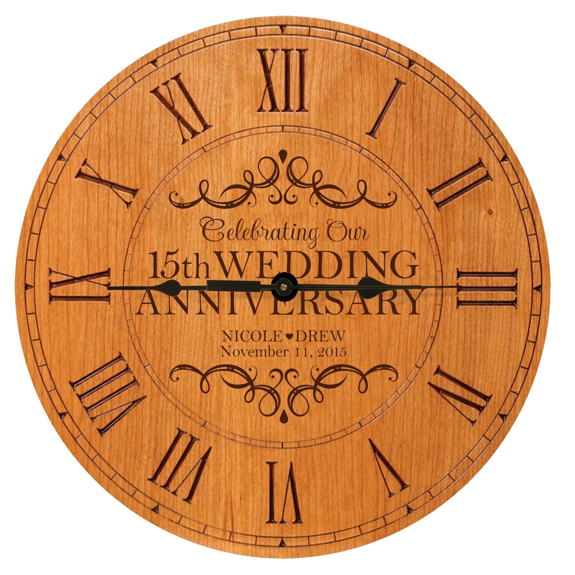 Lifesong Milestones Personalized Engraved Wooden Wall Clock for 15th Wedding Anniversary Gift Ideas