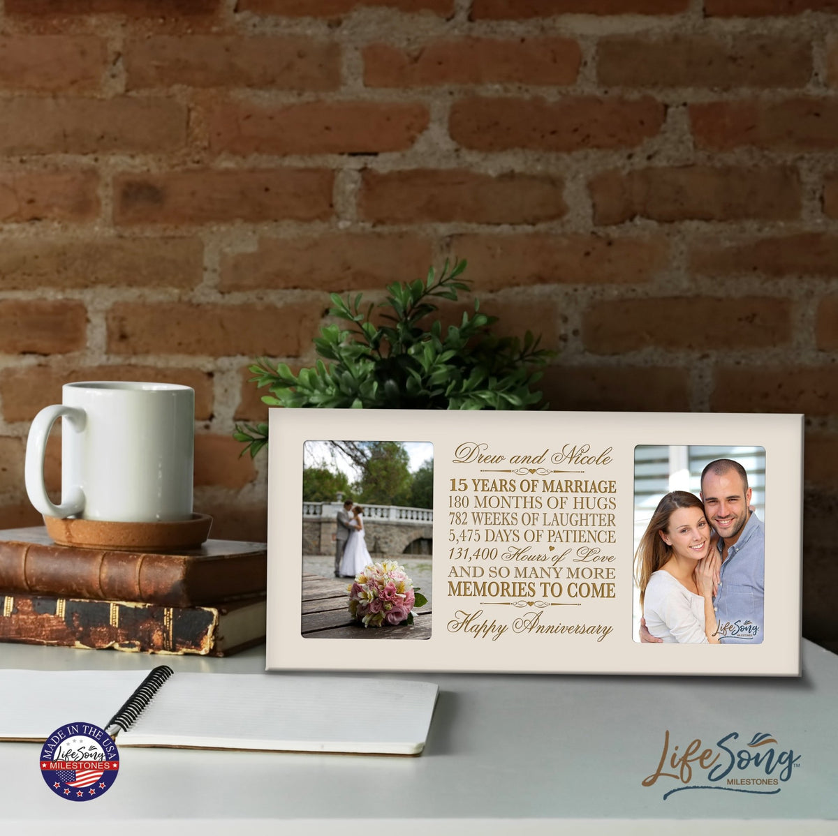 Personalized 15th Anniversary Double Photo Frame - Happy Anniversary - LifeSong Milestones