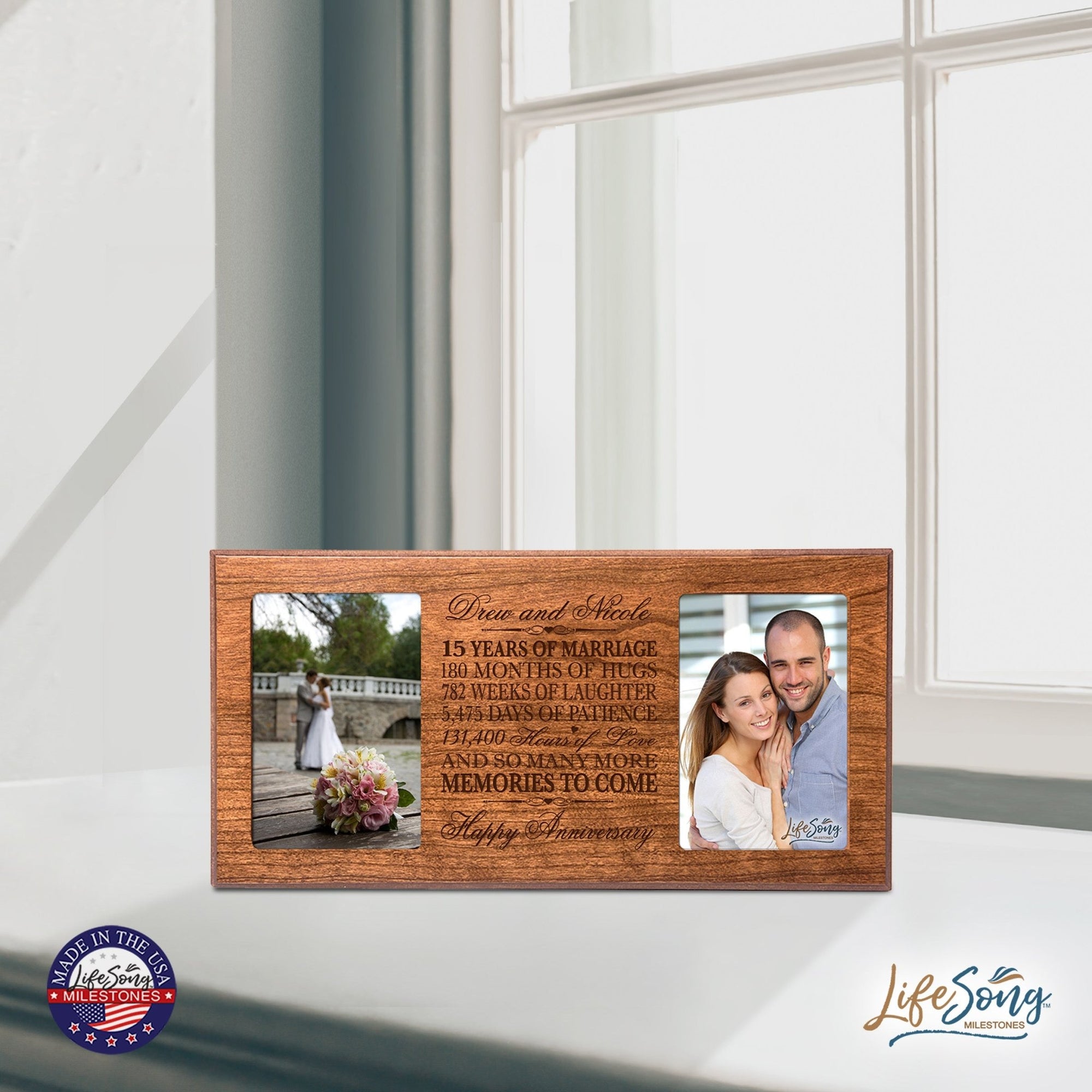 Personalized 15th Anniversary Double Photo Frame - Happy Anniversary - LifeSong Milestones
