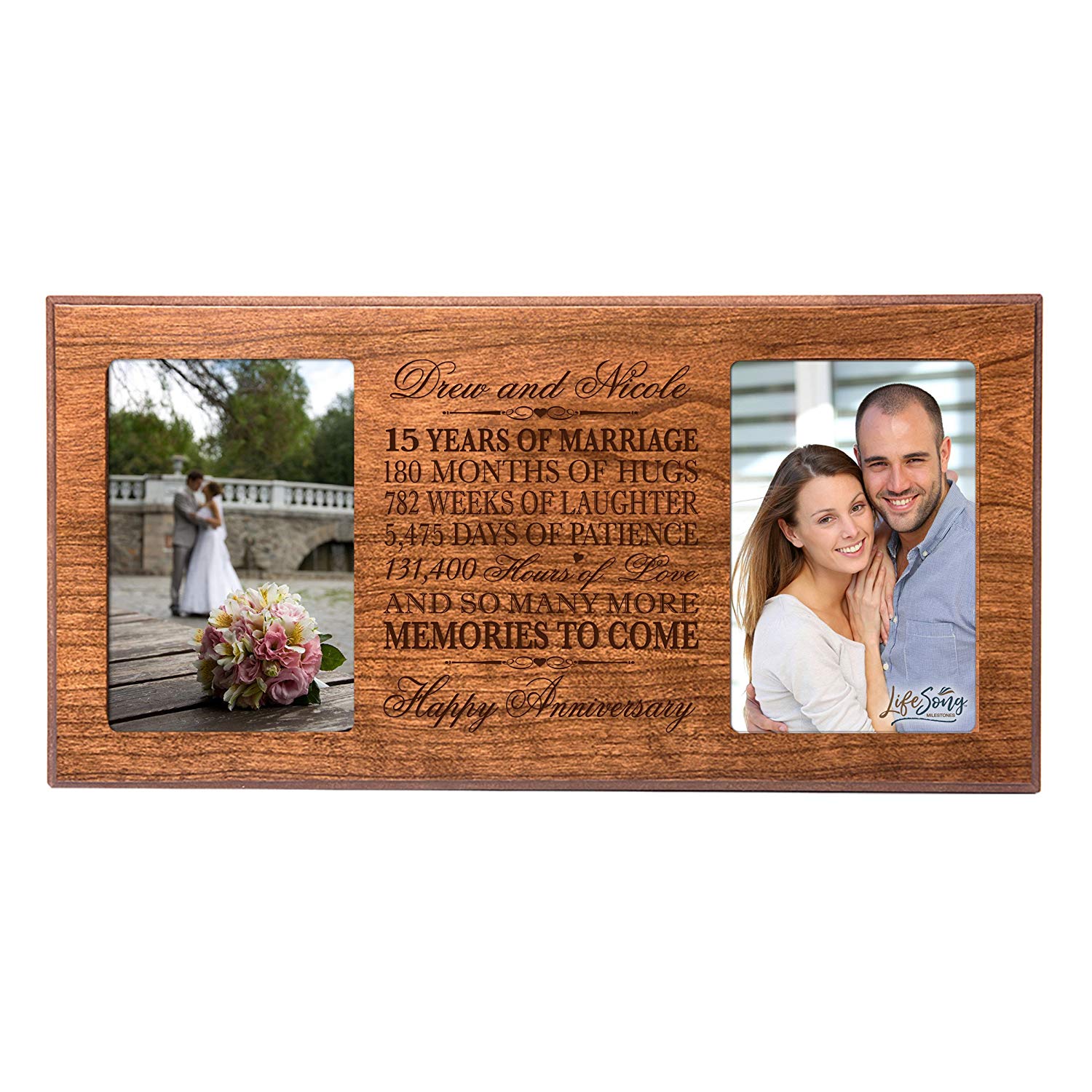 Personalized 15th Anniversary Double Photo Frame - Happy Anniversary - LifeSong Milestones