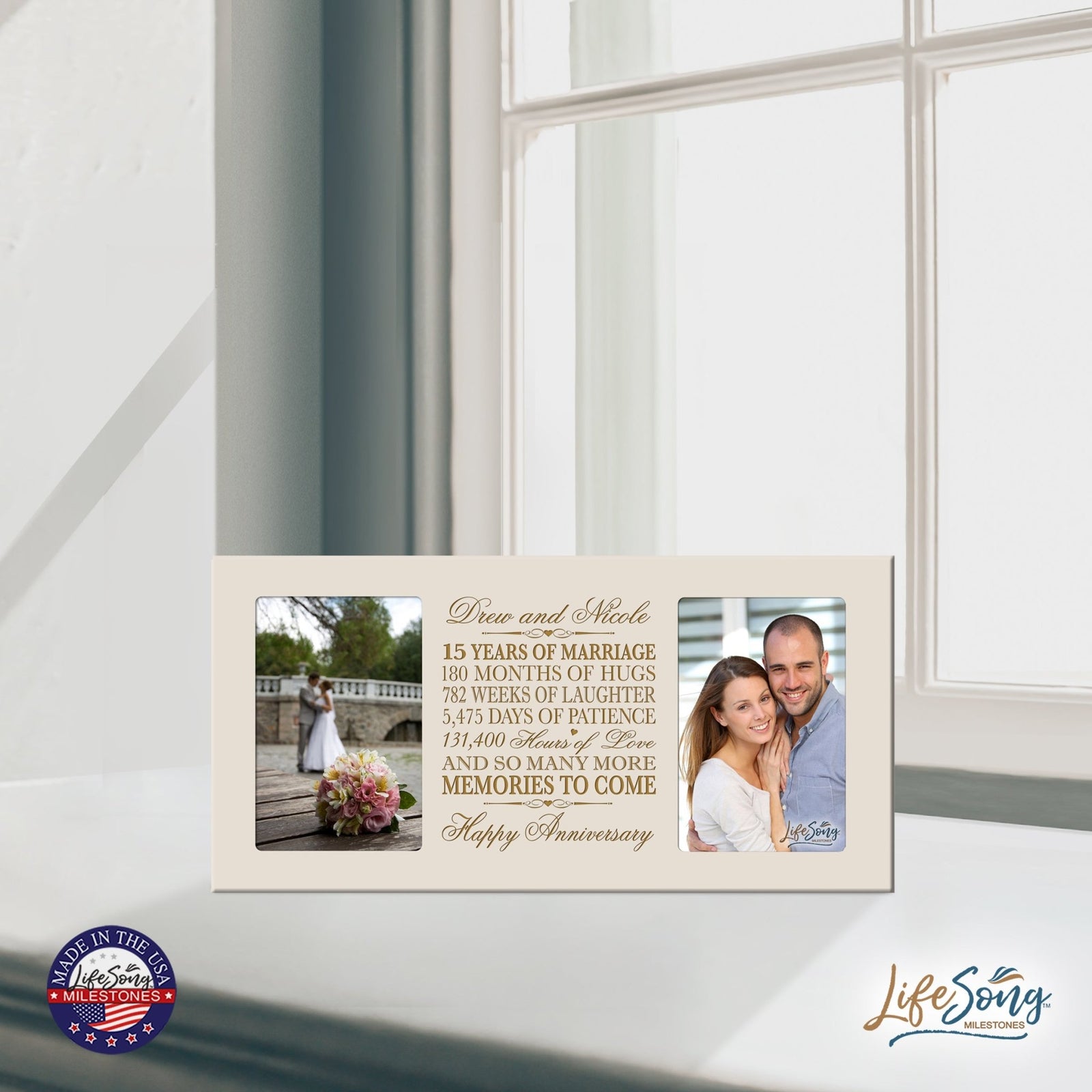 Personalized 15th Anniversary Double Photo Frame - Happy Anniversary - LifeSong Milestones