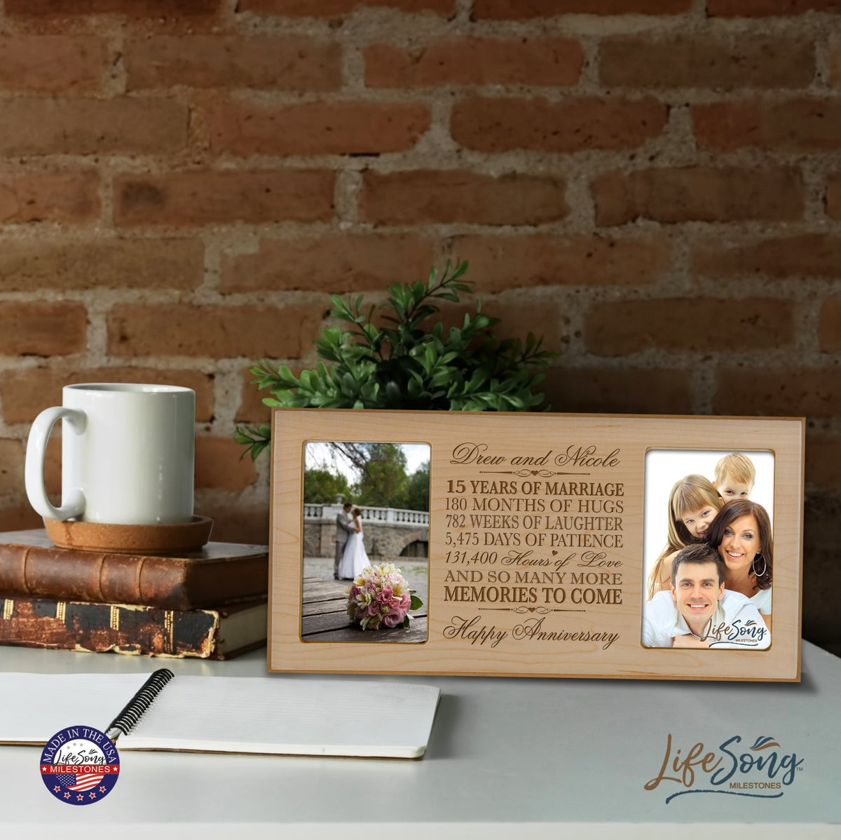 Personalized 15th Anniversary Double Photo Frame - Happy Anniversary - LifeSong Milestones