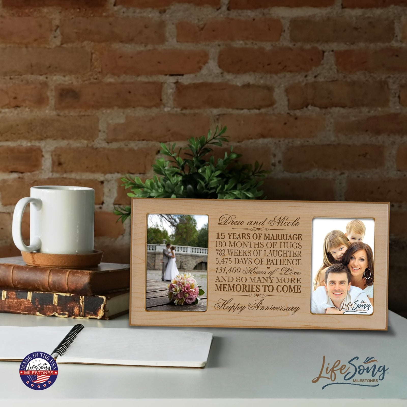 Personalized 15th Anniversary Double Photo Frame - Happy Anniversary - LifeSong Milestones