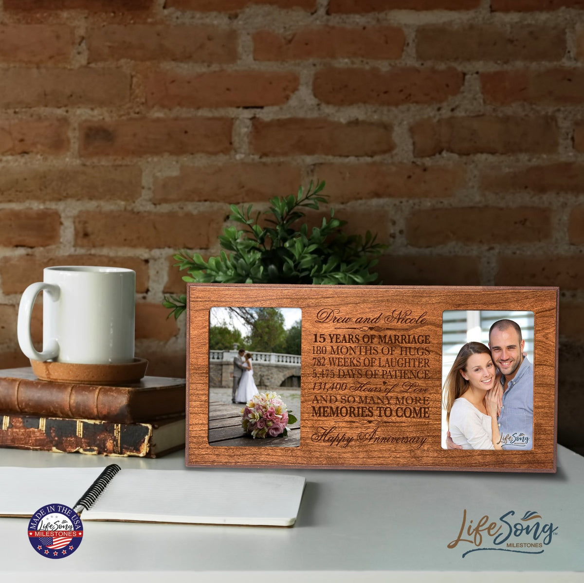 Personalized 15th Anniversary Double Photo Frame - Happy Anniversary - LifeSong Milestones