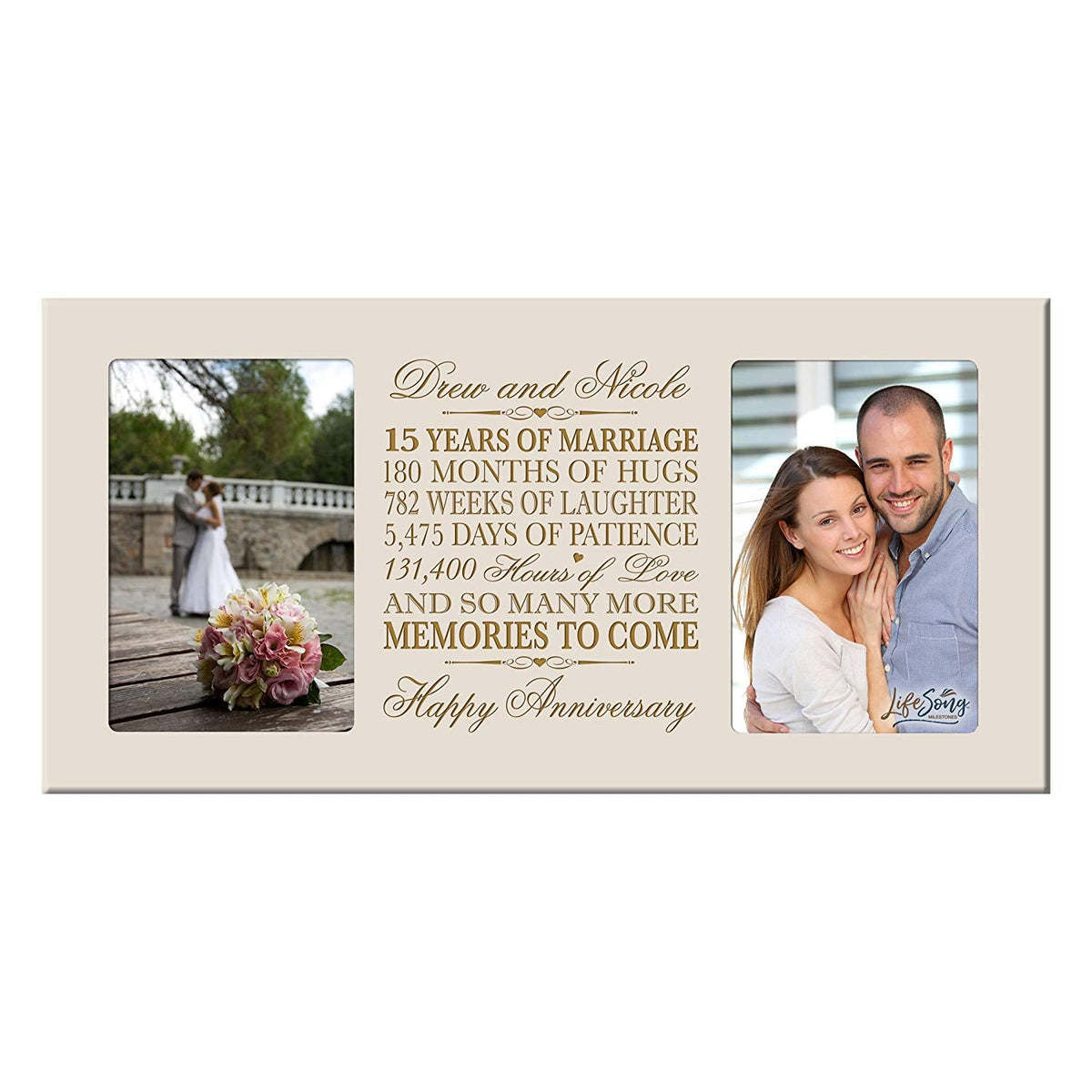 Personalized 15th Anniversary Double Photo Frame - Happy Anniversary - LifeSong Milestones