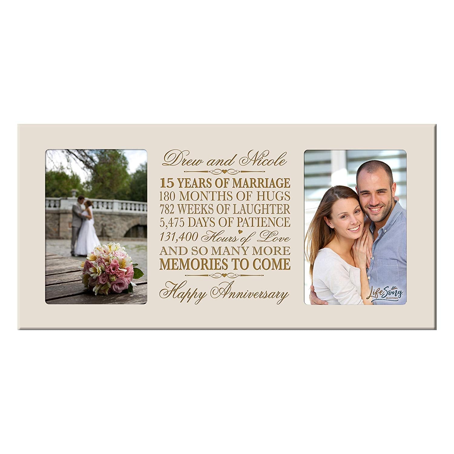 Personalized 15th Anniversary Double Photo Frame - Happy Anniversary - LifeSong Milestones