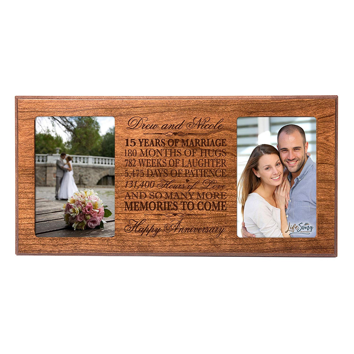 Personalized 15th Anniversary Double Photo Frame - Happy Anniversary - LifeSong Milestones