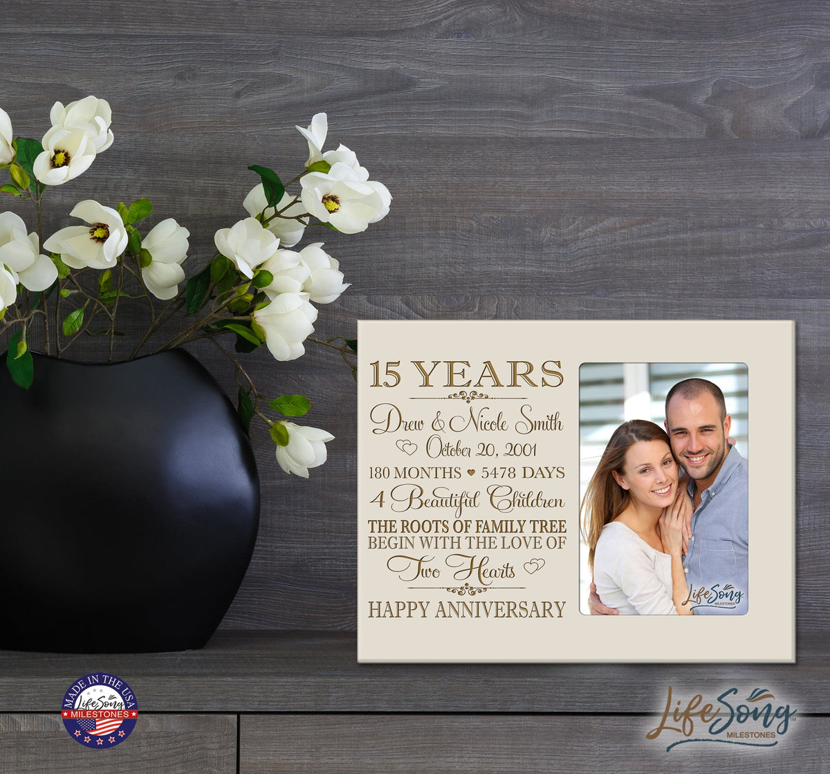 Lifesong Milestones Personalized Unique 15th Wedding Anniversary Picture Frame for Couples